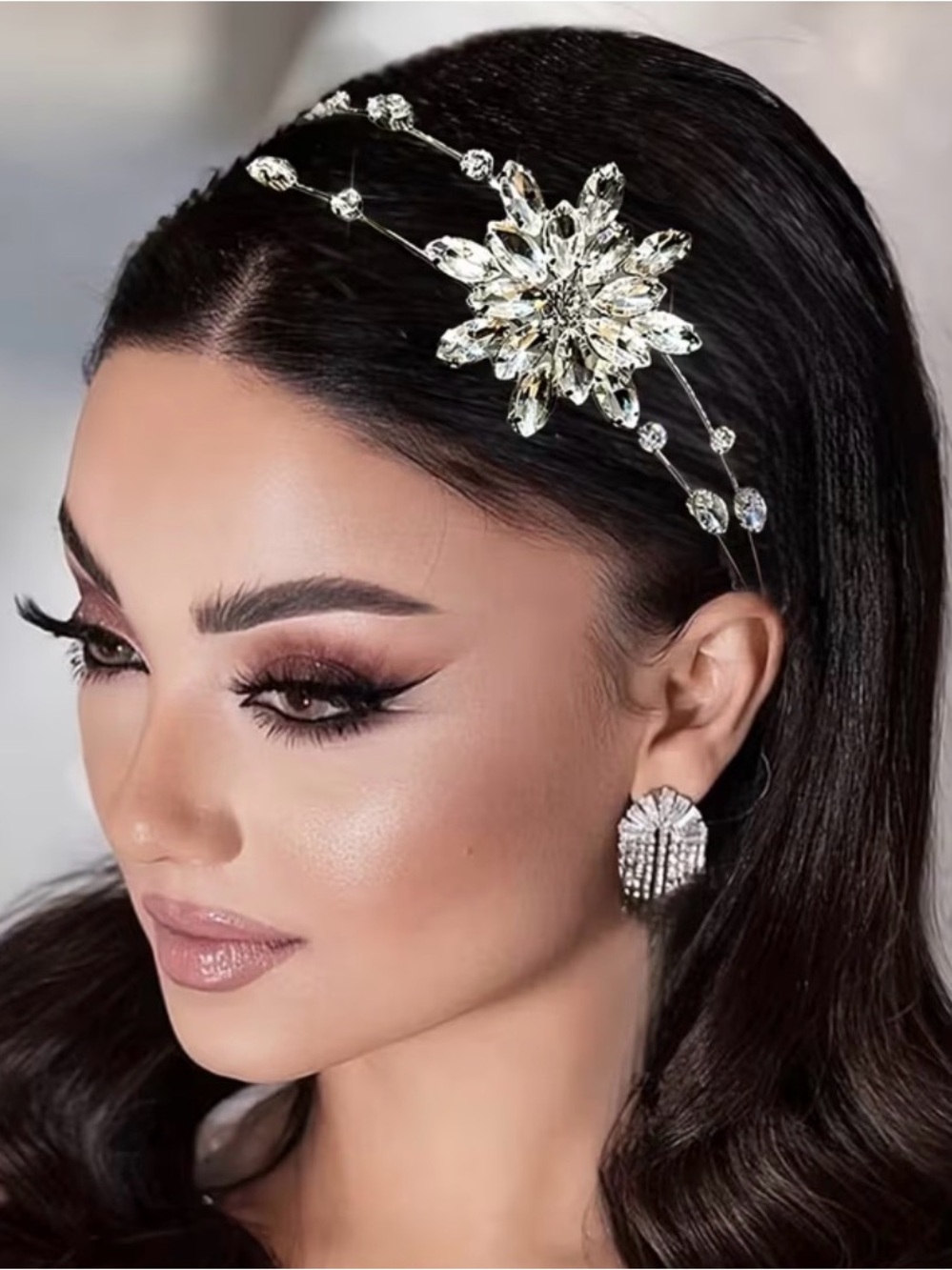 Crystal Floral Headband Hairpiece - Silver